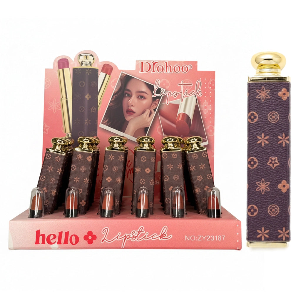 Hello Lipstick Set – 24-Piece Bulk Display Box | Matte & Moisturizing Lip Color Assortment, Luxury Monogram Casing (ZY23187)