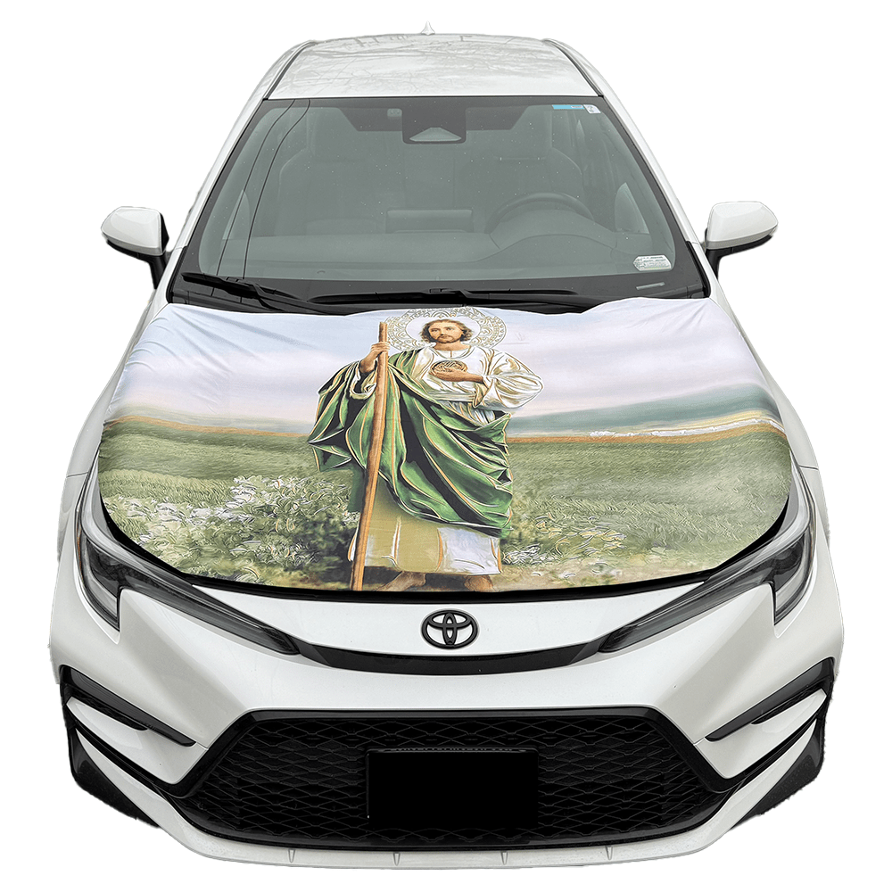 San Judas Full Image Car Hood Cover – Fits Most Cars 49–61" - TRUECOLOR WHOLESALE