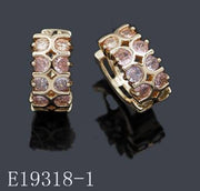 E19318-1 - 18K Gold Plated Huggie Hoop Earrings with Pink Cubic Zirconia – Solid Brass Base