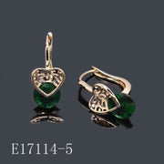 E17114-5 - Gold Plated Emerald Green Heart Leverback Earrings | Filigree Crystal Drop Earrings for Women