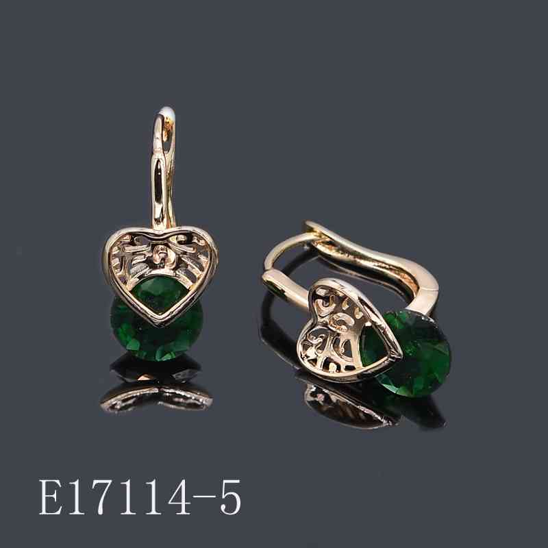 E17114-5 - Gold Plated Emerald Green Heart Leverback Earrings | Filigree Crystal Drop Earrings for Women