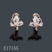E17155 - Gold Plated Cubic Zirconia Butterfly Stud Earrings | Teardrop Crystal Floral Earrings