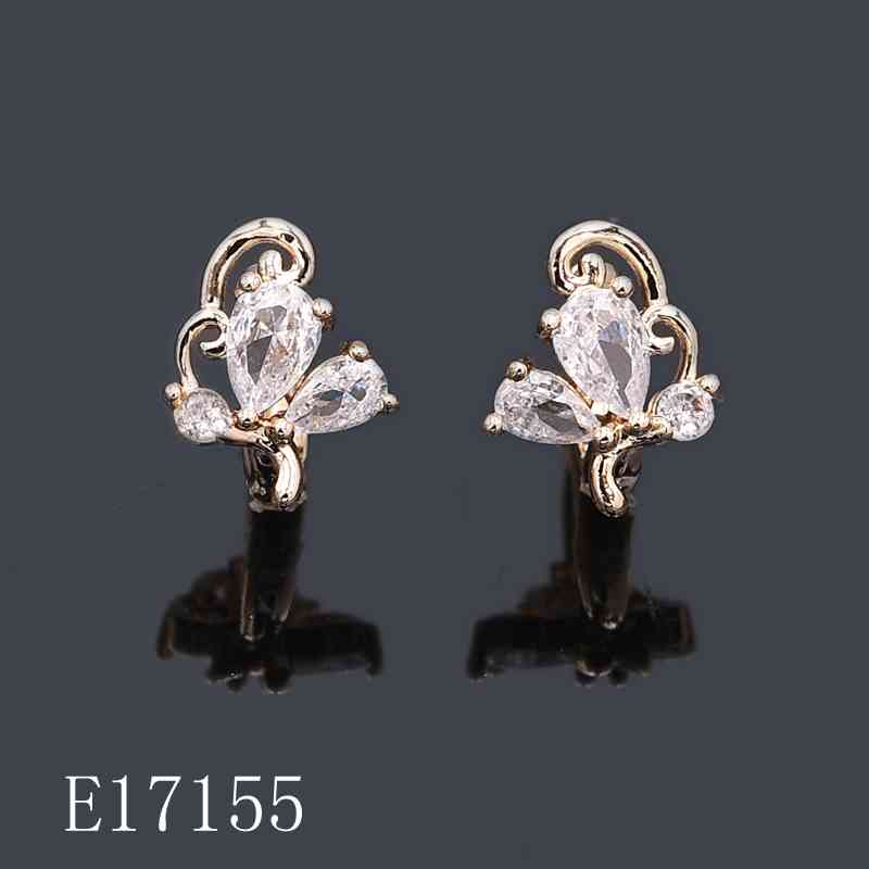 E17155 - Gold Plated Cubic Zirconia Butterfly Stud Earrings | Teardrop Crystal Floral Earrings