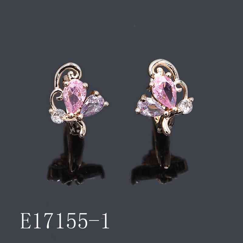 E17155-1 - Gold Plated Pink & Purple Cubic Zirconia Butterfly Huggie Earrings for Women