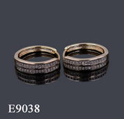 E9038 - 18K Gold Plated Brass Double Row Pave CZ Huggie Hoop Earrings | Dual Channel Micro-Pave Wide Band Huggie Leverback Earrings