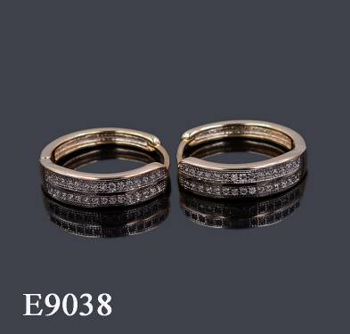 E9038 - 18K Gold Plated Brass Double Row Pave CZ Huggie Hoop Earrings | Dual Channel Micro-Pave Wide Band Huggie Leverback Earrings