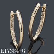 E17384 - Gold Plated Oval Hoop Earrings with Cubic Zirconia Accent | Curved Huggie Earrings for Women