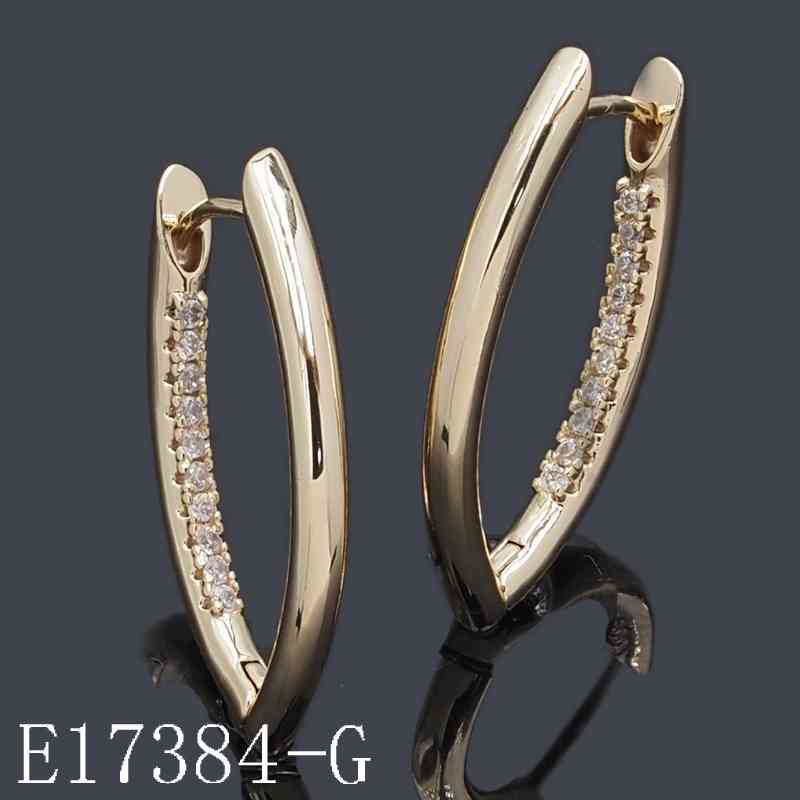 E17384 - Gold Plated Oval Hoop Earrings with Cubic Zirconia Accent | Curved Huggie Earrings for Women