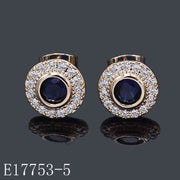 E17753-5 - Rose Gold Plated Sapphire Blue CZ Halo Stud Earrings | Classic Round Crystal Jewelry