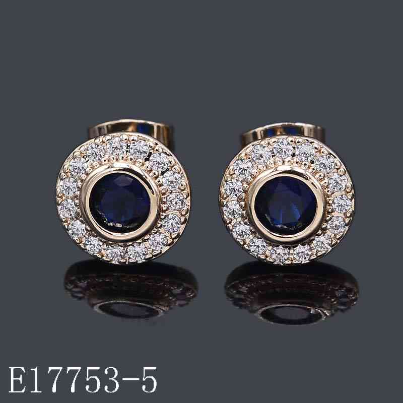 E17753-5 - Rose Gold Plated Sapphire Blue CZ Halo Stud Earrings | Classic Round Crystal Jewelry