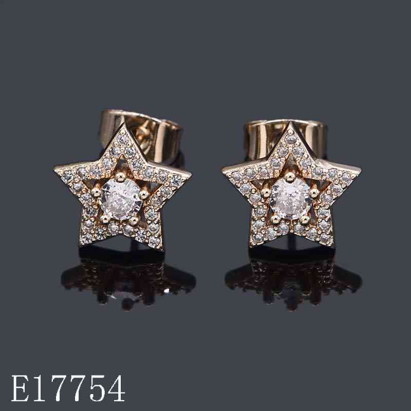 E17754 - Gold Plated Cubic Zirconia Star Stud Earrings | Celestial Pave Crystal Earrings for Women