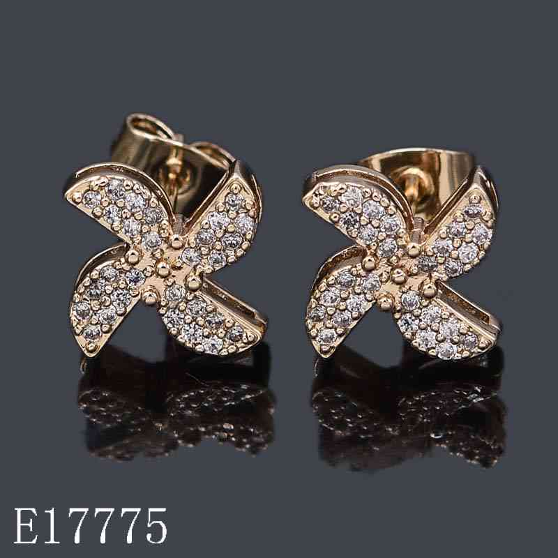 E17775 - Gold Plated Pinwheel Stud Earrings – Pave Cubic Zirconia Windmill Earrings for Women
