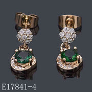 E17841-4 - Gold Plated Emerald Green Zircon Drop Earrings | Elegant Floral Crystal Dangle Earrings