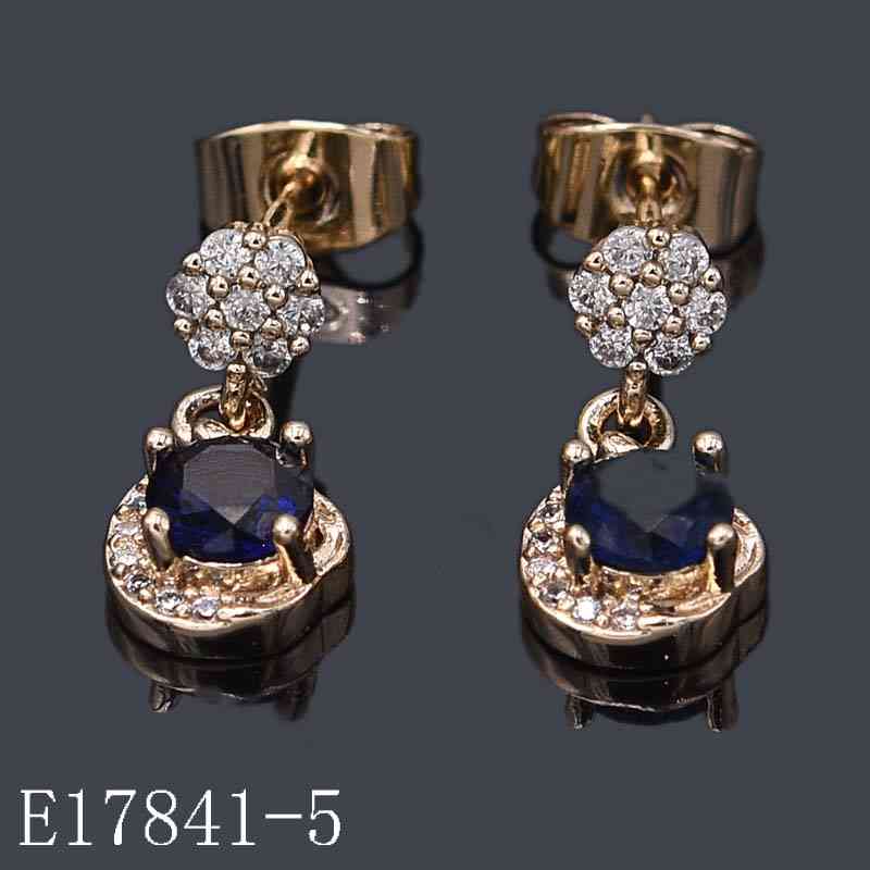 E17841-5 - Gold Plated Blue Sapphire Dangle Earrings | Cubic Zirconia Drop Earrings for Women