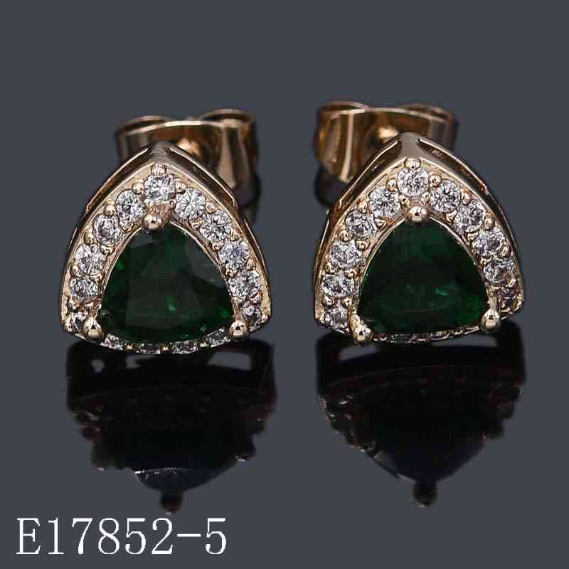 E17852-5 - Gold Plated Emerald Green Trillion Cut Stud Earrings with Cubic Zirconia Halo
