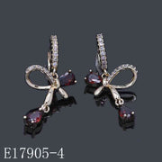 E17905-4 - Gold Plated Red Teardrop Bow Drizzle Huggie Earrings – Garnet Cubic Zirconia Drop Earrings