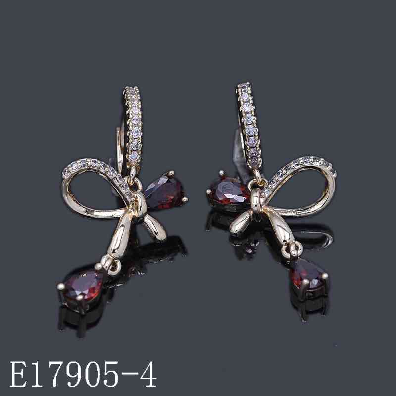 E17905-4 - Gold Plated Red Teardrop Bow Drizzle Huggie Earrings – Garnet Cubic Zirconia Drop Earrings