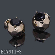 E17911-3 - Gold Plated Geometric Stud Earrings with Black Gemstone | Modern Faceted Crystal Post Earrings for Women