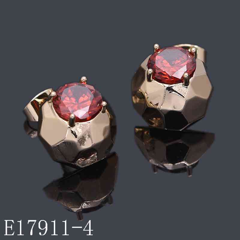 E17911-4 - Gold Plated Ruby Red Crystal Stud Earrings | Geometric Solitaire Jewelry