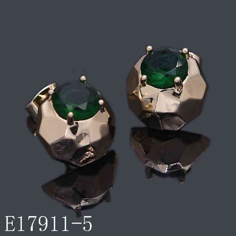 E17911-5 - Gold Plated Emerald Green Crystal Stud Earrings – Geometric Faceted Gold Earrings for Women