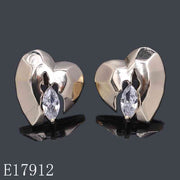 E17912 - Gold Plated Faceted Heart Stud Earrings with Marquise Cut Cubic Zirconia