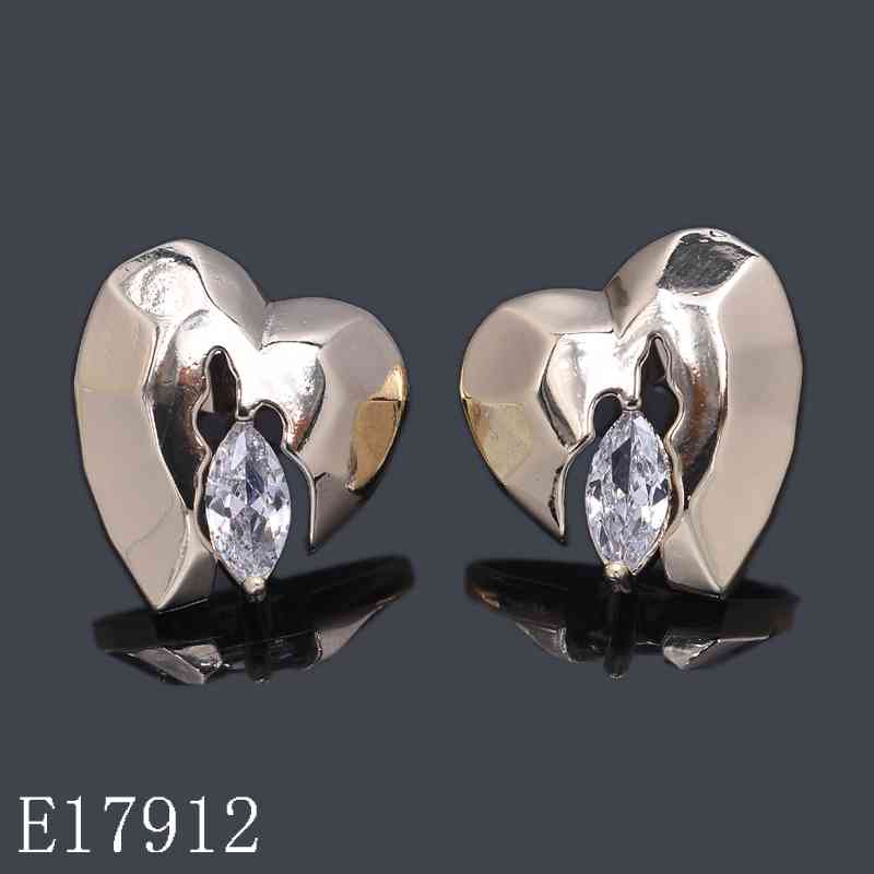 E17912 - Gold Plated Faceted Heart Stud Earrings with Marquise Cut Cubic Zirconia