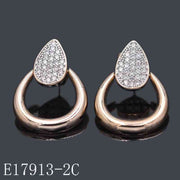 E17913 - Rose Gold Plated Tear-Drop CZ Hoop Earrings | Sparkling Pave Teardrop Studs