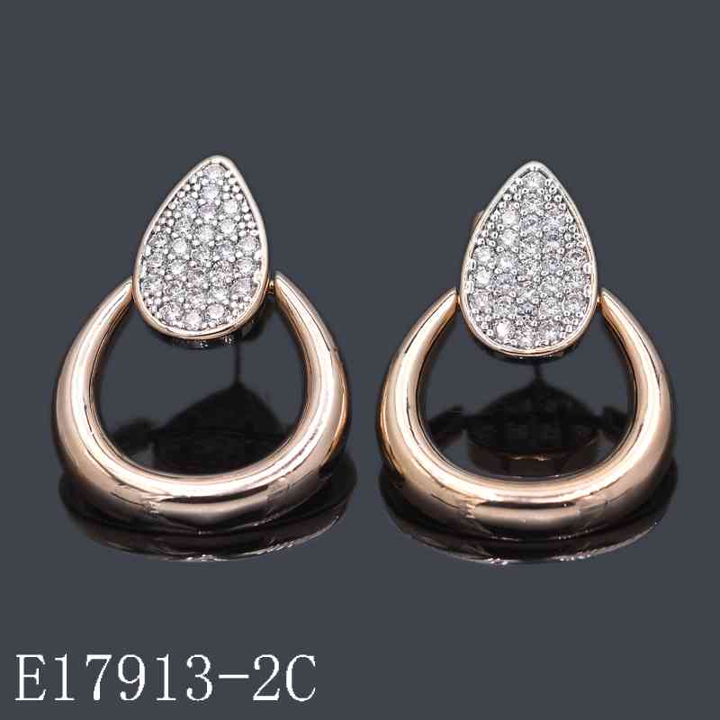 E17913 - Rose Gold Plated Tear-Drop CZ Hoop Earrings | Sparkling Pave Teardrop Studs