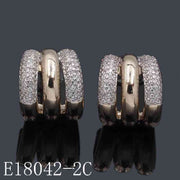 E18042 - Gold Plated Triple Band Huggie Hoop Earrings with Cubic Zirconia Pave