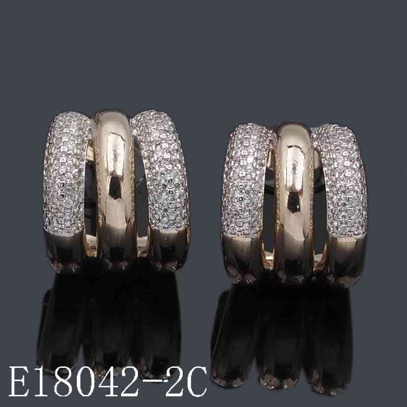E18042 - Gold Plated Triple Band Huggie Hoop Earrings with Cubic Zirconia Pave