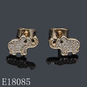 E18085 - Gold Plated Cubic Zirconia Elephant Stud Earrings | Lucky Good Fortune Animal Jewelry