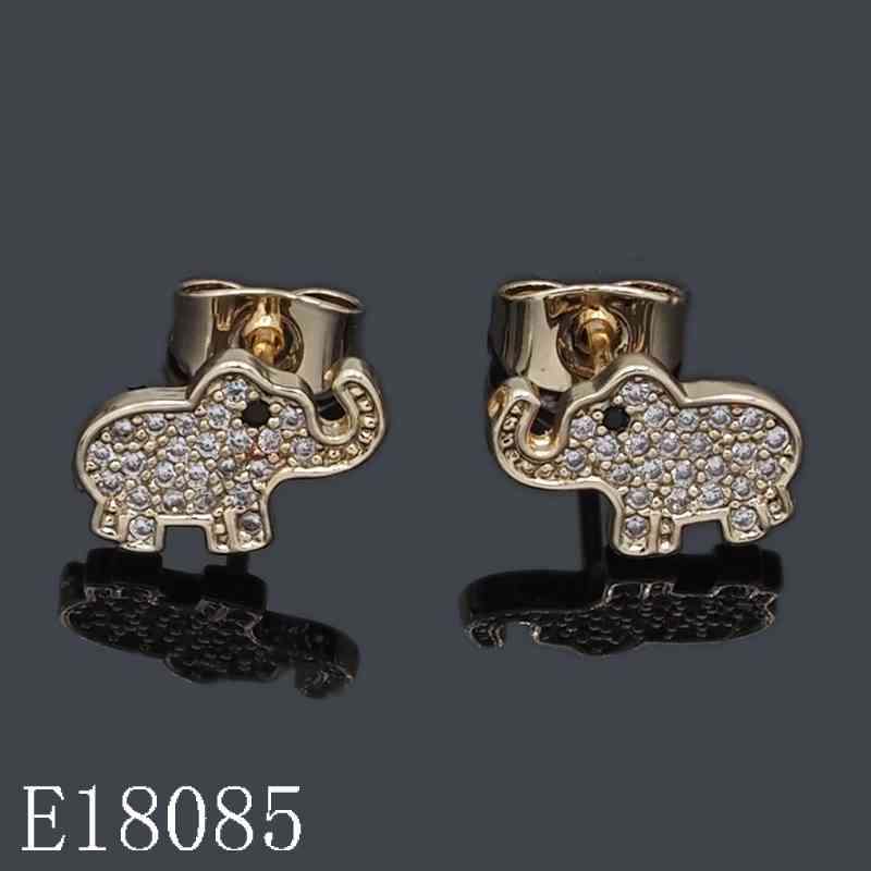 E18085 - Gold Plated Cubic Zirconia Elephant Stud Earrings | Lucky Good Fortune Animal Jewelry