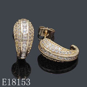 E18153 - Gold Plated Cubic Zirconia J-Hoop Stud Earrings with Princess & Round Cut Stones