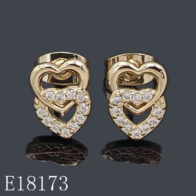 E18173 - Gold Plated Interlocking Double Heart Stud Earrings with Cubic Zirconia | Romantic Gift for Her
