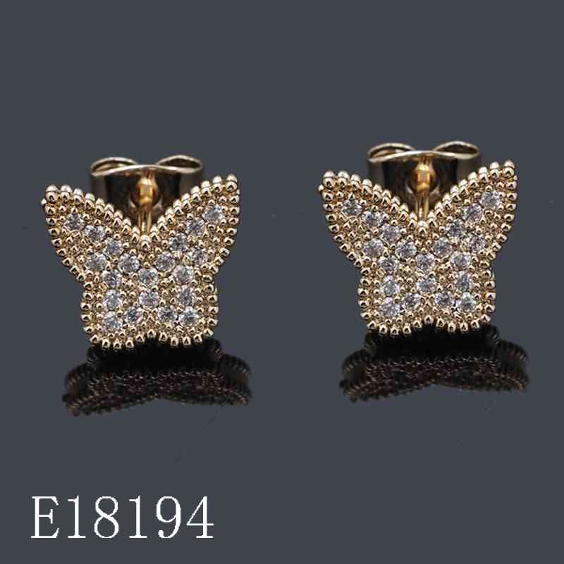 E18194 - Gold Plated Butterfly Stud Earrings with Sparkling Cubic Zirconia