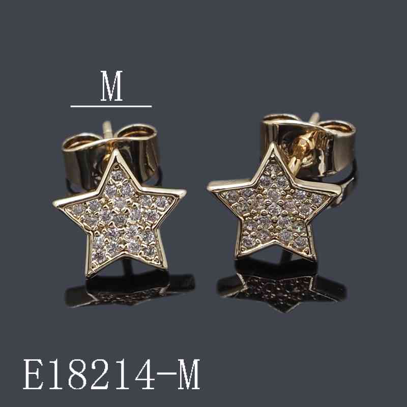 E18214 - Gold Plated Cubic Zirconia Star Stud Earrings | Celestial CZ Pave Jewelry