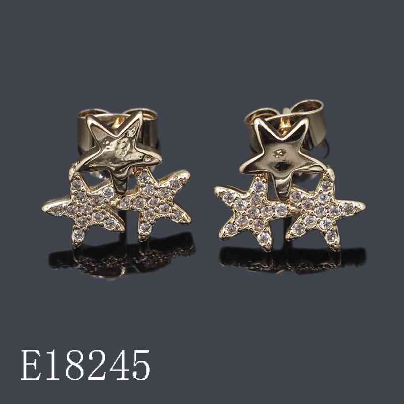 E18245 - Gold Plated Triple Star Stud Earrings with Cubic Zirconia | Celestial Sparkle Studs