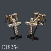 E18254 - Gold Plated Cubic Zirconia Cross Stud Earrings for Women & Men | Dainty Religious Jewelry