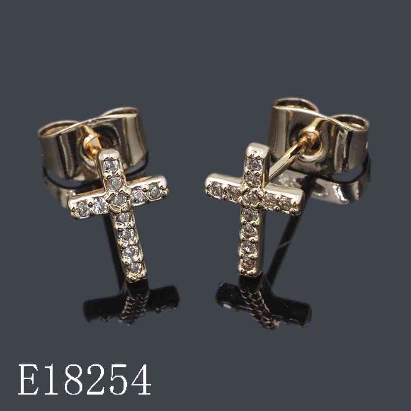 E18254 - Gold Plated Cubic Zirconia Cross Stud Earrings for Women & Men | Dainty Religious Jewelry