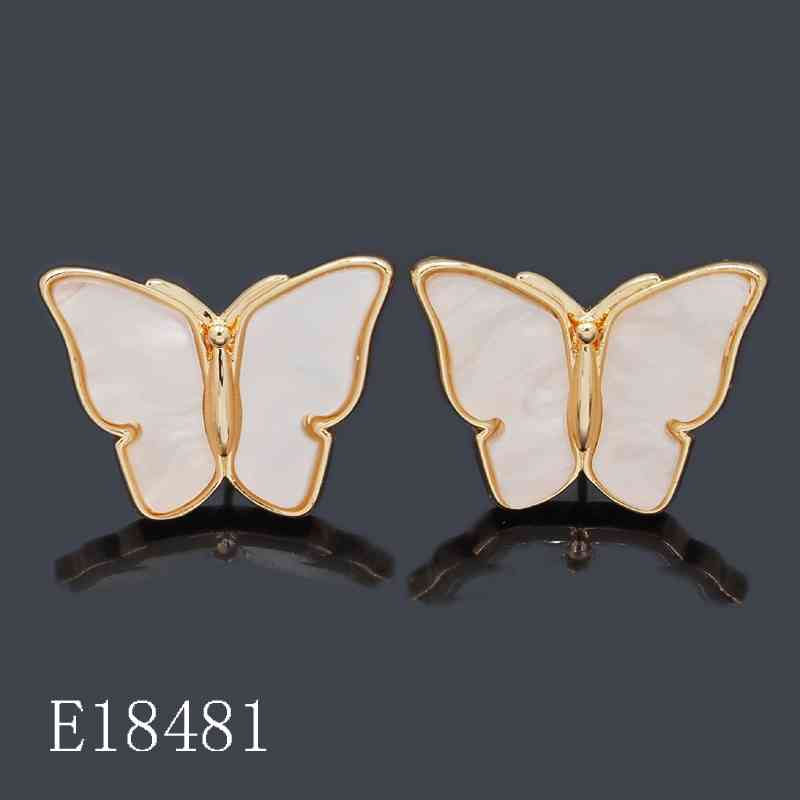 E18481 - Gold Plated Mother of Pearl Butterfly Stud Earrings | Elegant Enamel Butterfly Jewelry for Women