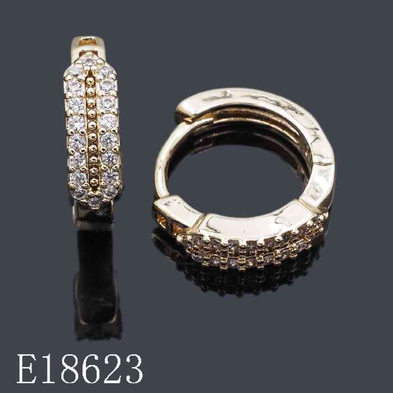 E18623 - Gold Plated Cubic Zirconia Huggie Hoop Earrings | Double Row Crystal Pavé Huggies