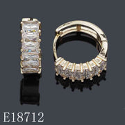 E18712 - Gold Plated Baguette Cubic Zirconia Huggie Hoop Earrings | Sparkling Emerald-Cut Crystal Latch Back Earrings