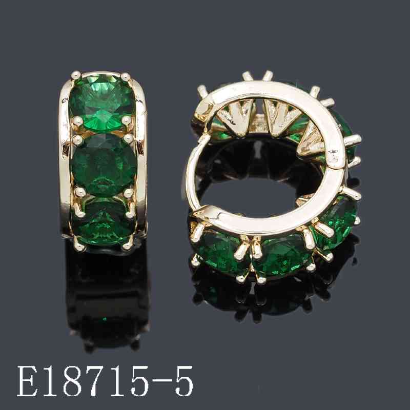 E18715-5 - Gold Plated Emerald Green Zirconia Huggie Hoop Earrings | Vintage Style Small Gold Hoops for Women