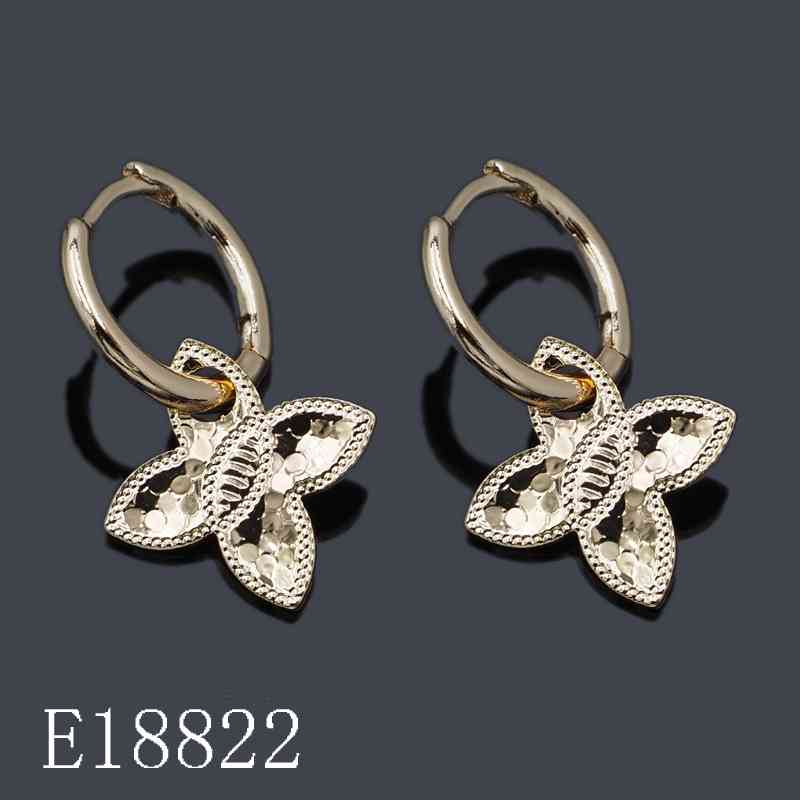 E18822 - Gold Plated Butterfly Dangle Huggie Hoop Earrings – Textured Floral Charm Jewelry