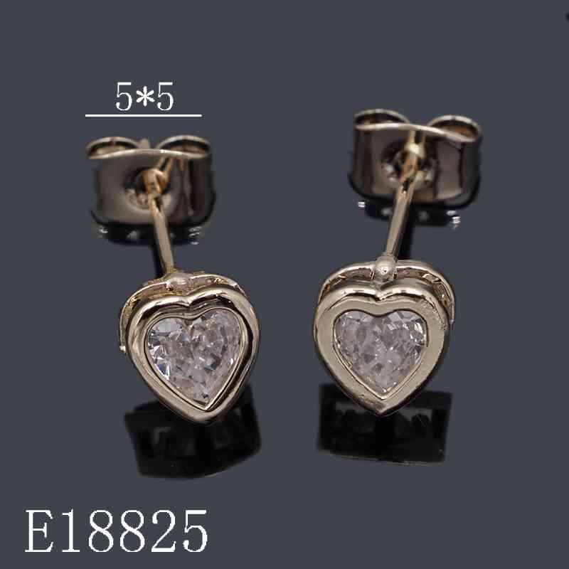 E18825 - Gold Plated Heart Solitaire Stud Earrings | Cubic Zirconia Heart Earrings (5mm x 5mm)