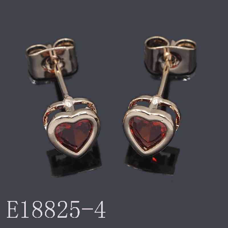 E18825-4 - Gold Plated Red Heart Stud Earrings | Cubic Zirconia Gemstone Earrings for Women