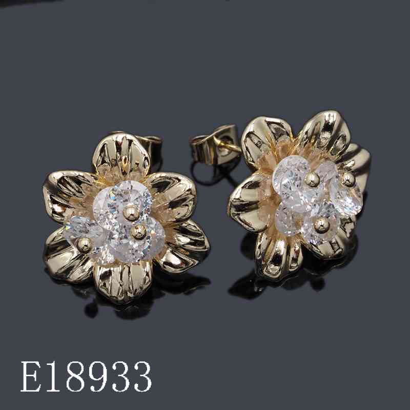 E18933 - Gold Plated Flower Stud Earrings with Cubic Zirconia Cluster | Floral Gemstone Post Earrings for Women