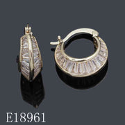 E18961 - Gold Plated Baguette Cubic Zirconia Huggie Hoop Earrings | Sparkling Crystal Channel Set Statement Hoops for Women
