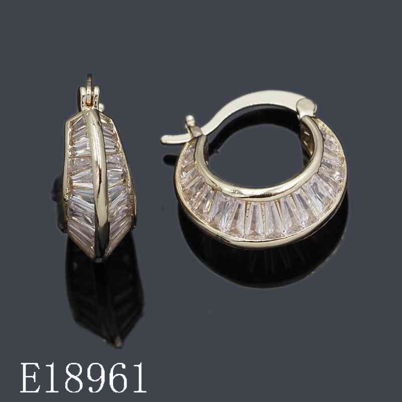 E18961 - Gold Plated Baguette Cubic Zirconia Huggie Hoop Earrings | Sparkling Crystal Channel Set Statement Hoops for Women