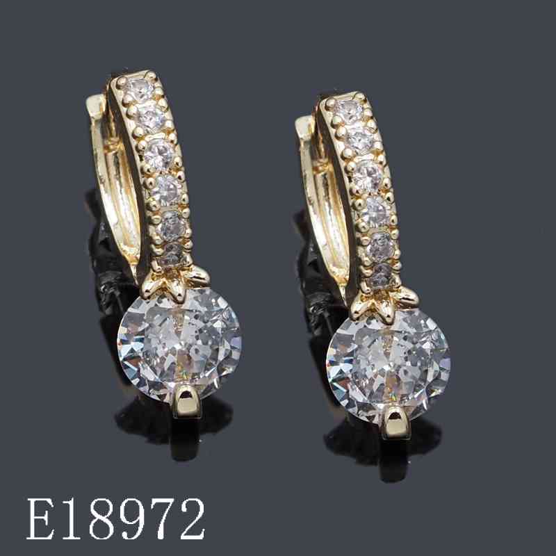E18972 - Gold Plated Cubic Zirconia Huggie Drop Earrings | Dainty Solitaire Crystal Hoop Earrings for Women